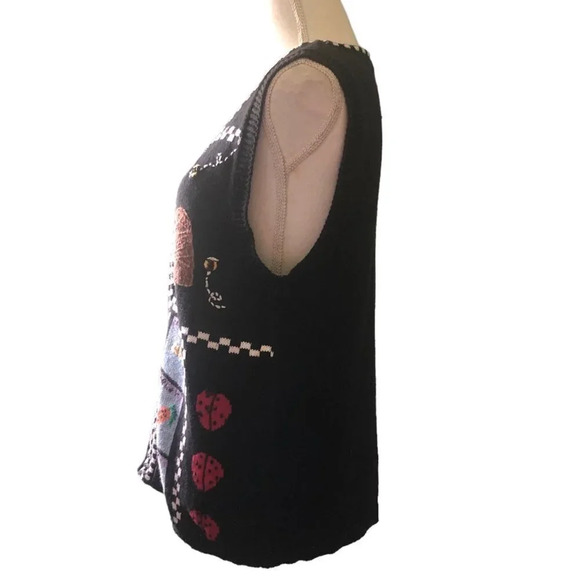 Vintage CAPACITY Sz M Women's Black Spring/Summer Theme Bees Zip Up Sweater Vest - Picture 4 of 6